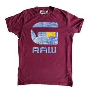 G-Star Raw Graphic T-Shirt Denim Logo Burgundy Streetwear Urban Y2K Style‎ Tee L